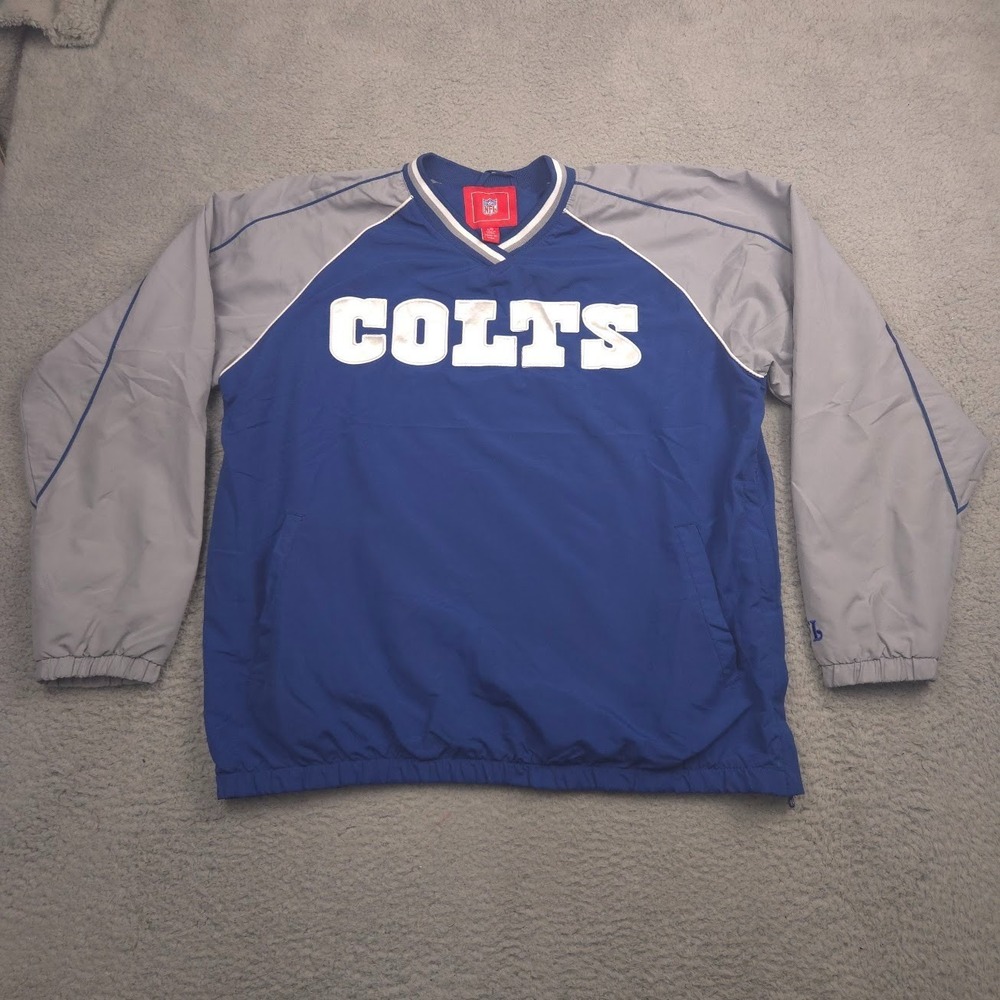 NFL Colts Pullover Jacket Mens Large Blue Gray Lined V Neck Windbreaker Vintage